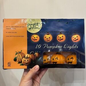 VTG New Halloween Pumpkin String Lights Set‎ 3" Pumpkin 10 Lights Strand 9' Long